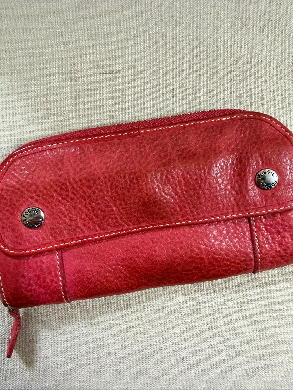 Fossil Pink Leather Zip Wallet